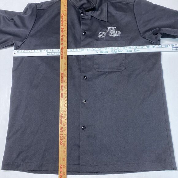 Johnny Suede Button Up Shirt Mens L Black Embroidered Motorcycle Biker USA EUC - Picture 3 of 10